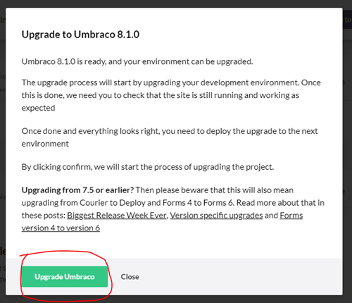 upgrade to Umbraco 8.1.0